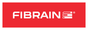 FIBRAIN logo białe na czerwonym